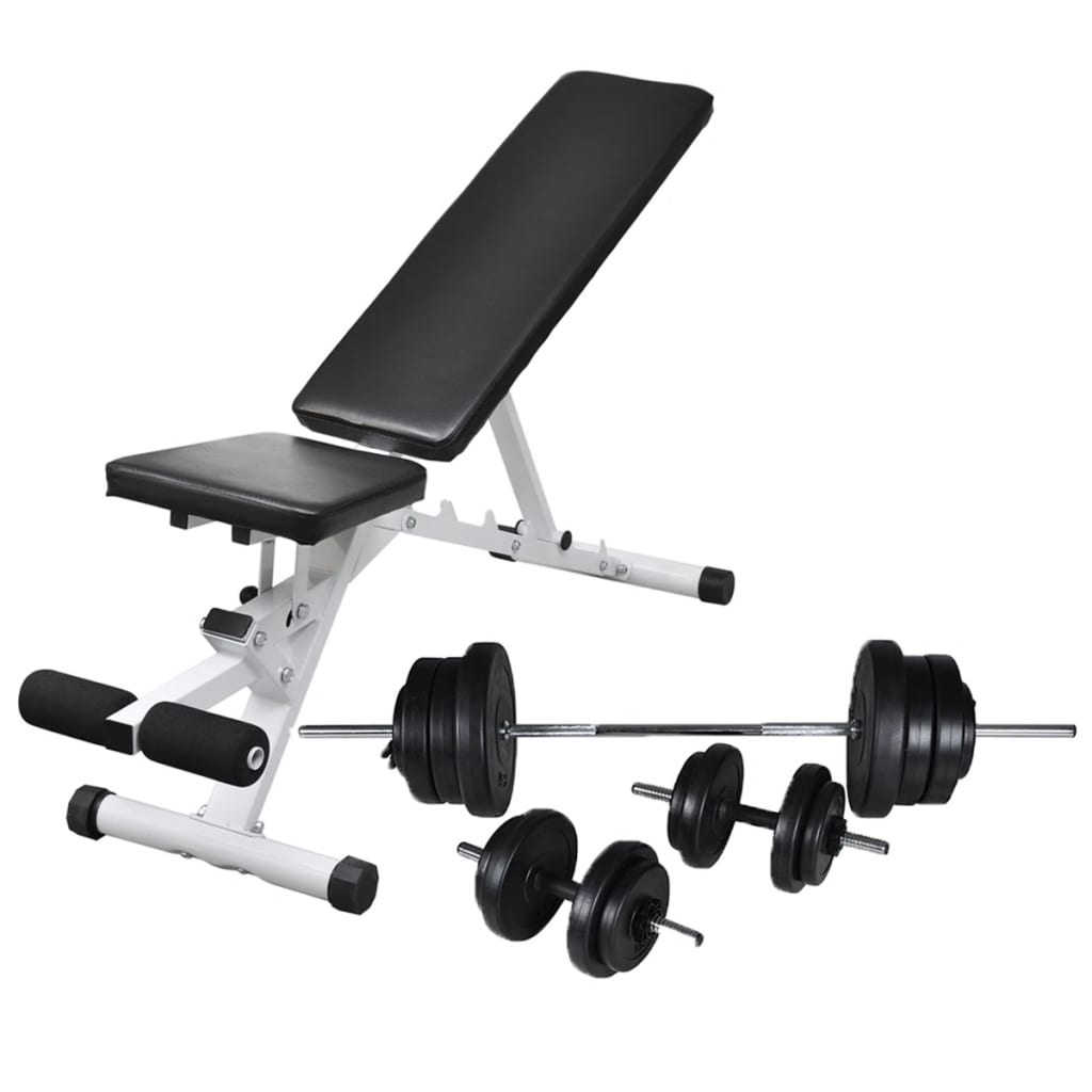 vidaXL Kuntopenkki painotangolla + levy- ja käsipainosarja 60,5 kg