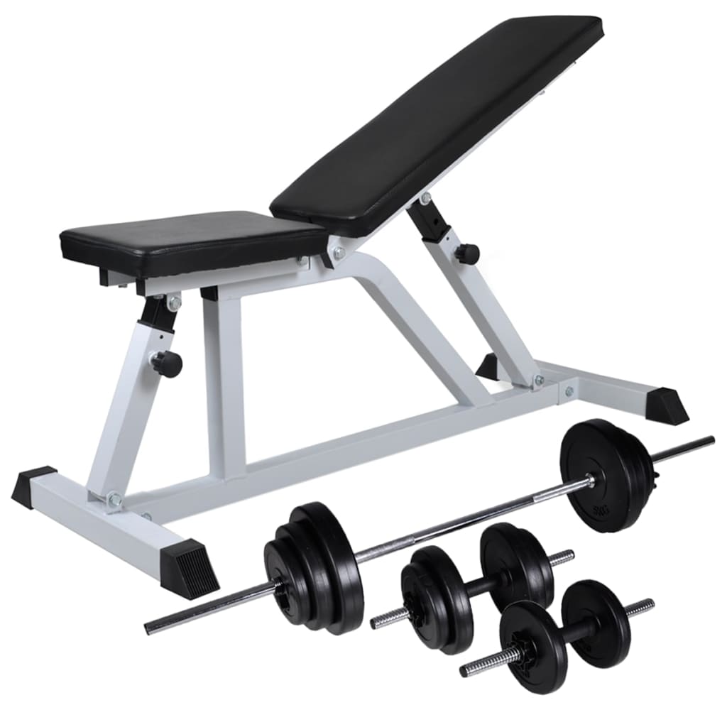 vidaXL Kuntopenkki painotangolla + levy- ja käsipainosarja 30,5 kg