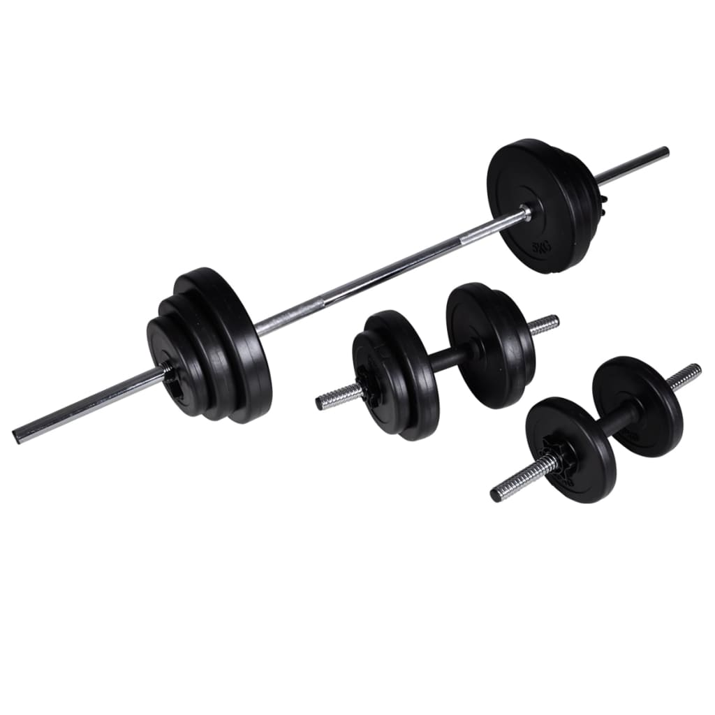vidaXL Kuntopenkki painotangolla + levy- ja käsipainosarja 30,5 kg