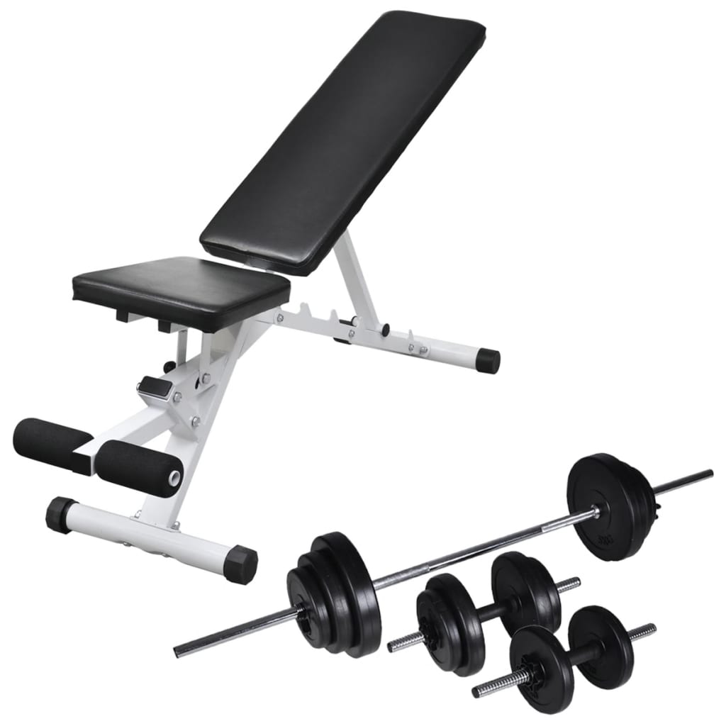 vidaXL Kuntopenkki painotangolla + levy- ja käsipainosarja 30,5 kg