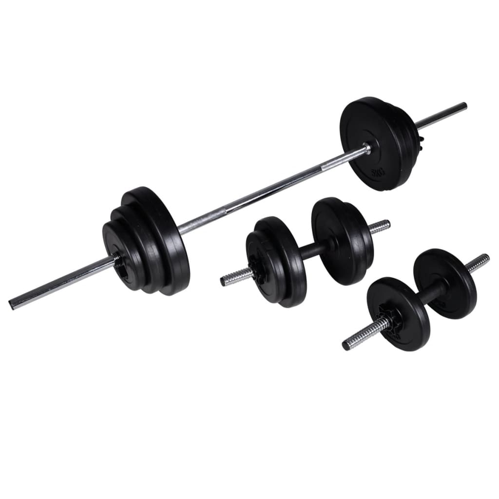 vidaXL Kuntopenkki painotangolla + levy- ja käsipainosarja 30,5 kg