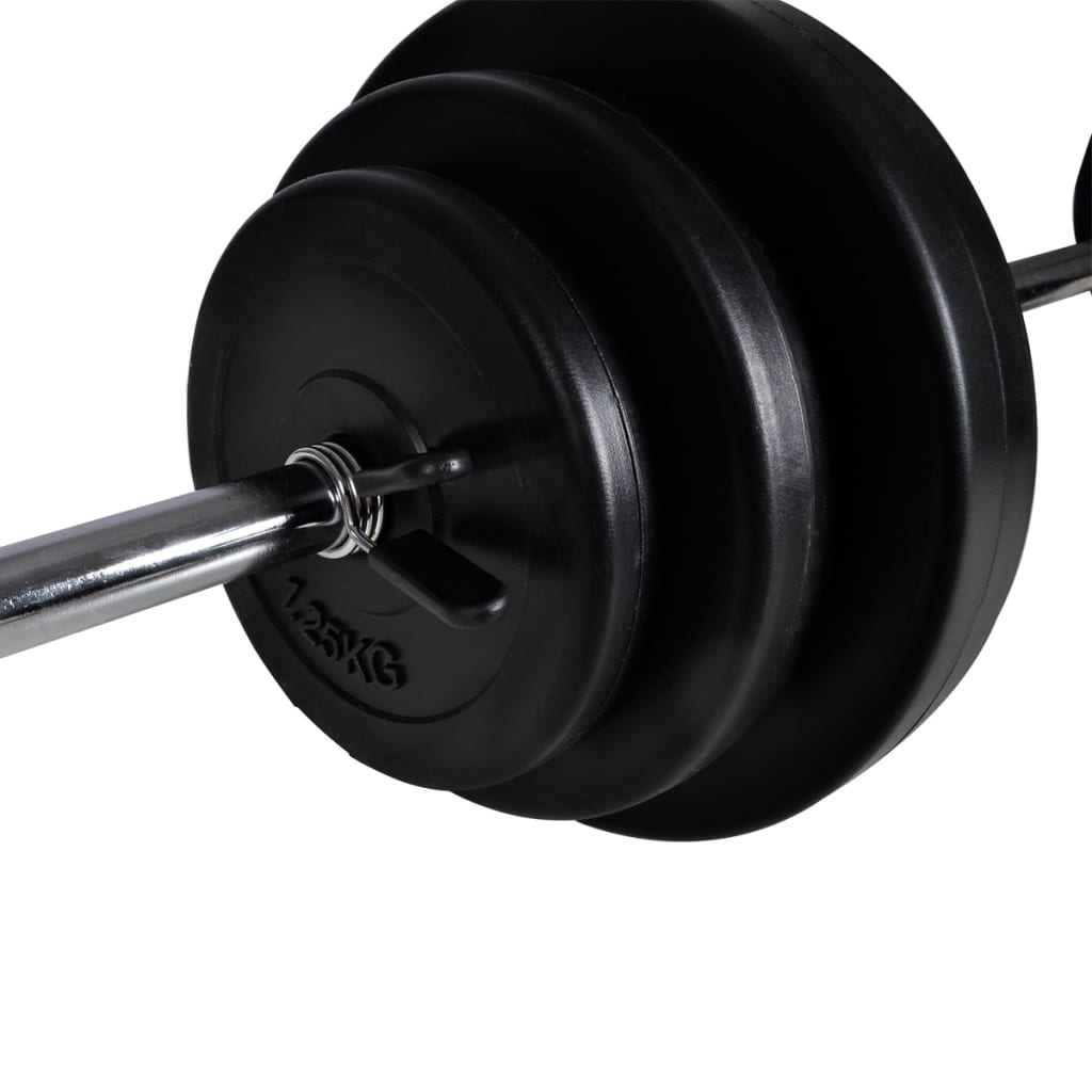 vidaXL Kyykkyteline painotangolla + levy- ja käsipainosarja 30,5 kg
