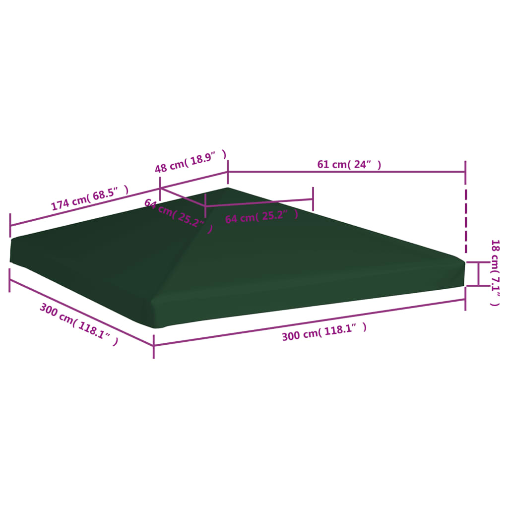 vidaXL Huvimajan katto 310 g / m² 3x3 m vihreä