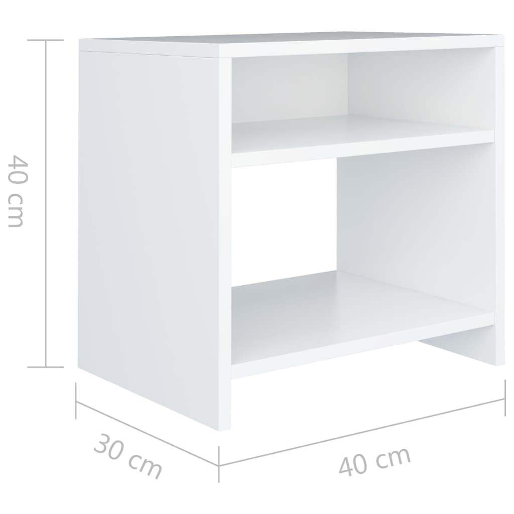 vidaXL Yöpöydät 2 kpl valkoinen 40x30x40 cm tekninen puu
