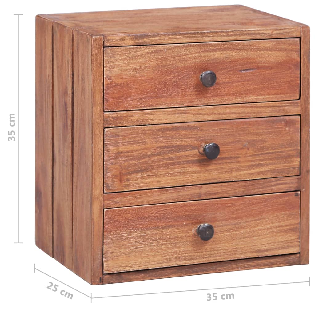 vidaXL Yöpöytä 3 vetolaatikolla 35x25x35 cm täysi mahonki