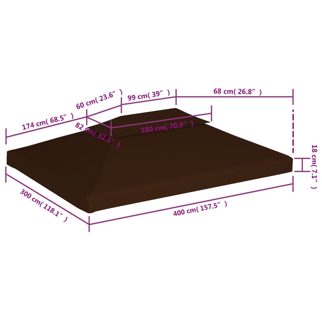 vidaXL Huvimajan katto 2 kerrosta 310 g / m² 4x3 m ruskea