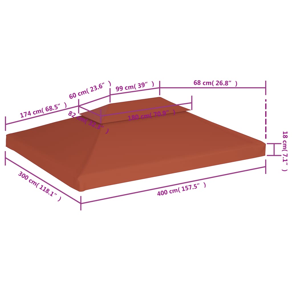 vidaXL Huvimajan katto 2 kerrosta 310 g / m² 4x3 m terrakotta