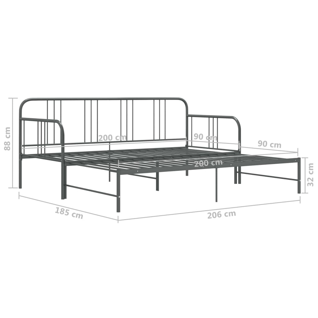 vidaXL Vuodesohvan runko harmaa metalli 90x200 cm