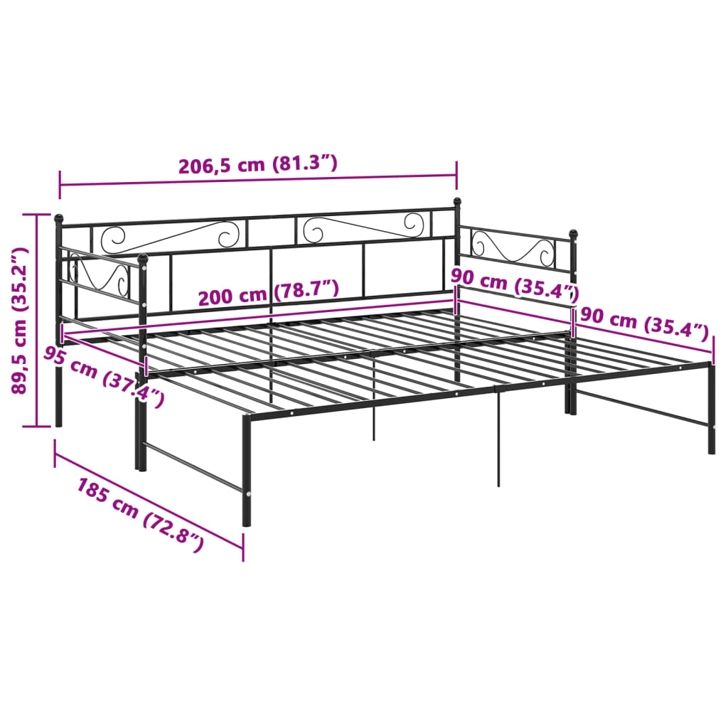 vidaXL Vuodesohvan runko musta metalli 90x200 cm