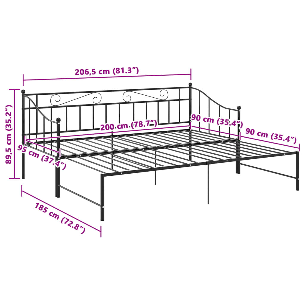 vidaXL Vuodesohvan runko musta metalli 90x200 cm