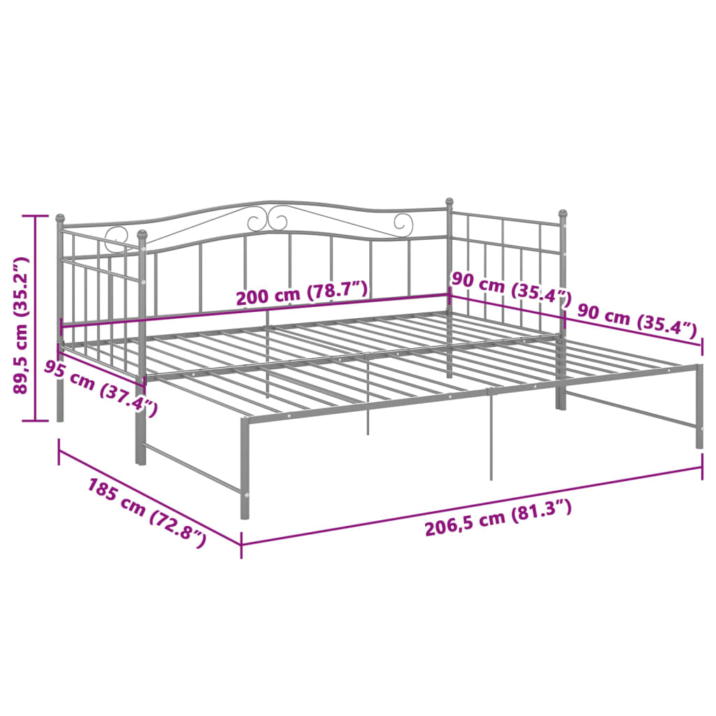 vidaXL Vuodesohvan runko harmaa metalli 90x200 cm