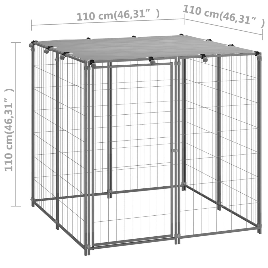 vidaXL Koiranhäkki hopea 110x110x110 cm teräs
