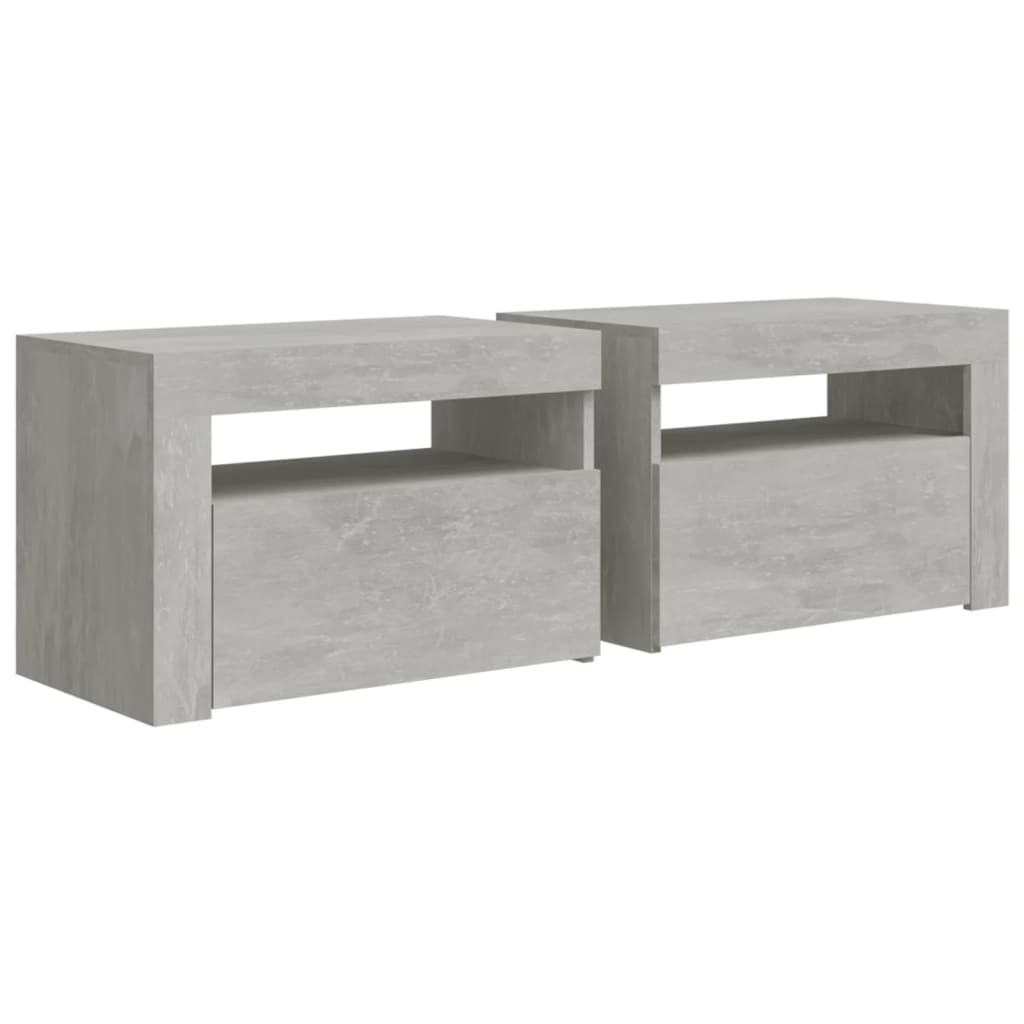 vidaXL Yöpöydät 2 kpl LED-valoilla betoninharmaa 60x35x40 cm
