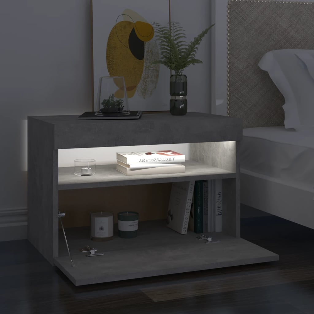 vidaXL Yöpöytä LED-valoilla betoninharmaa 60x35x40 cm