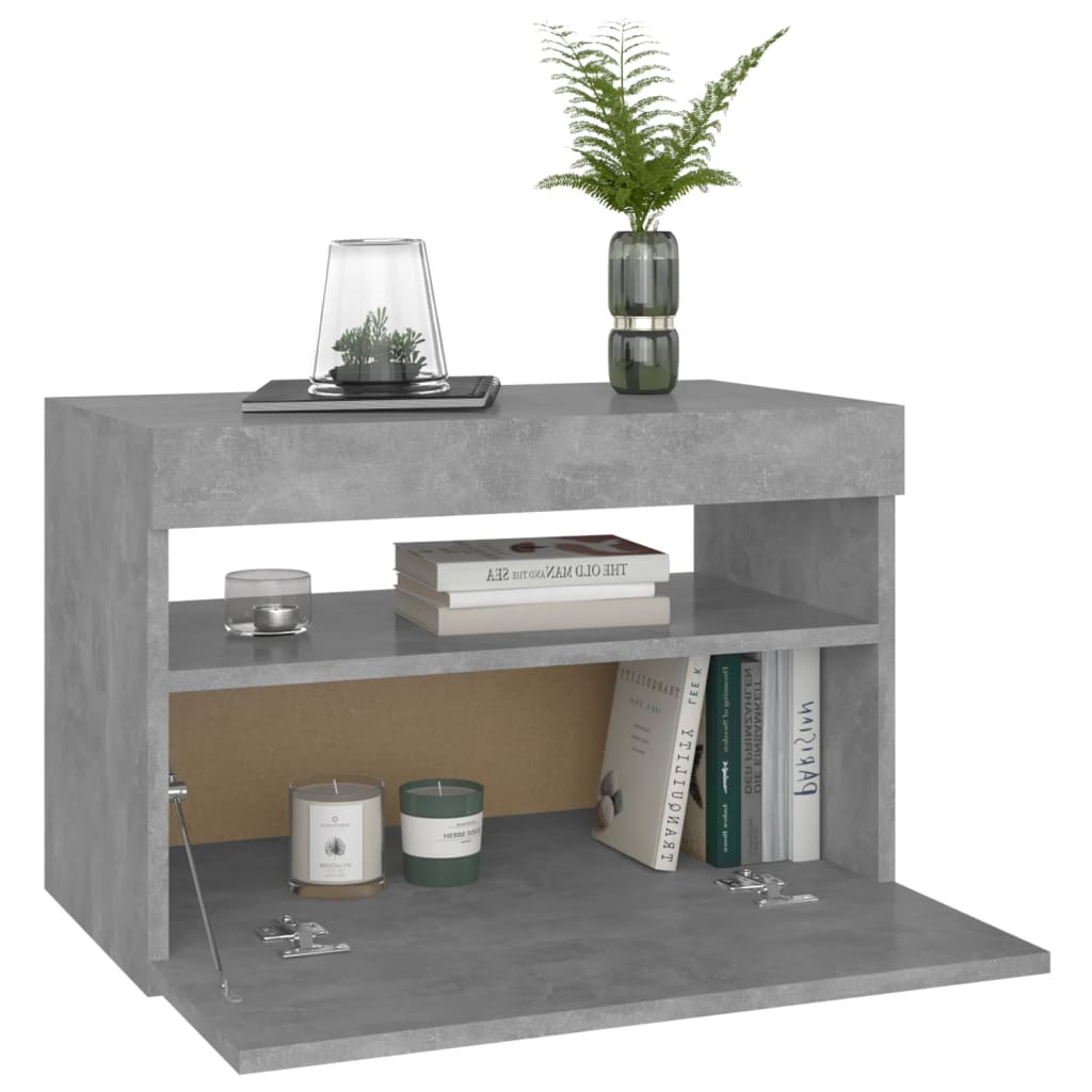 vidaXL Yöpöytä LED-valoilla betoninharmaa 60x35x40 cm