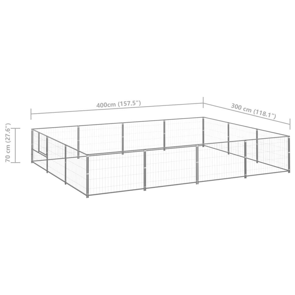 vidaXL Koiranhäkki hopea 12 m² teräs