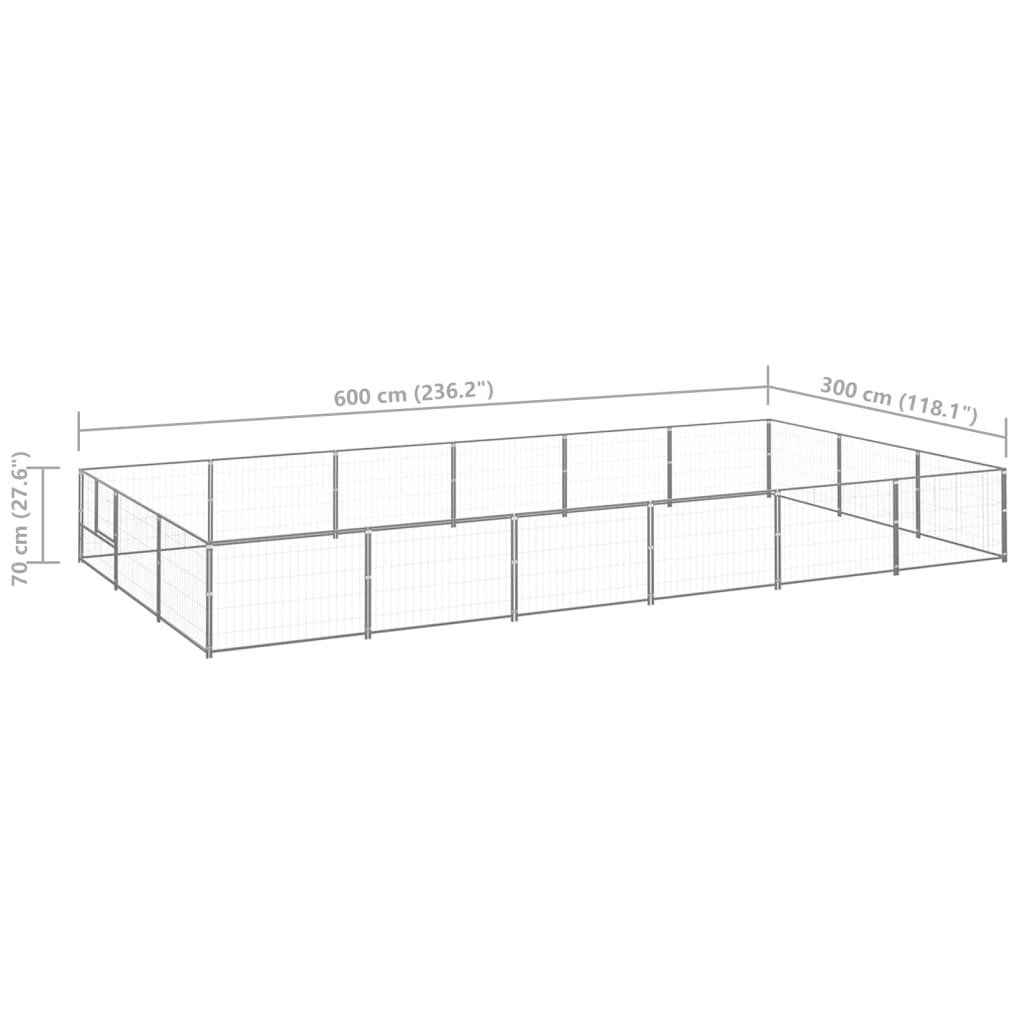 vidaXL Koiranhäkki hopea 18 m² teräs