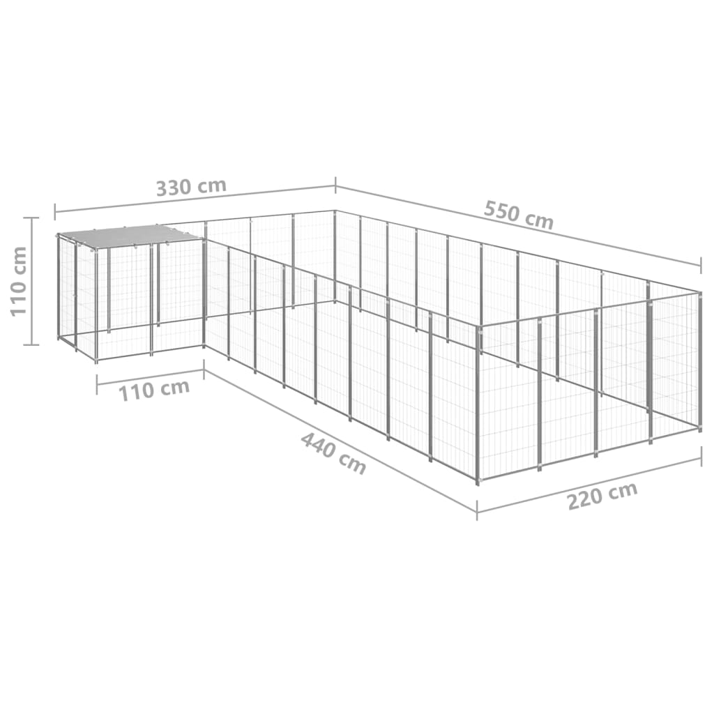 vidaXL Koiranhäkki hopea 13,31 m² teräs
