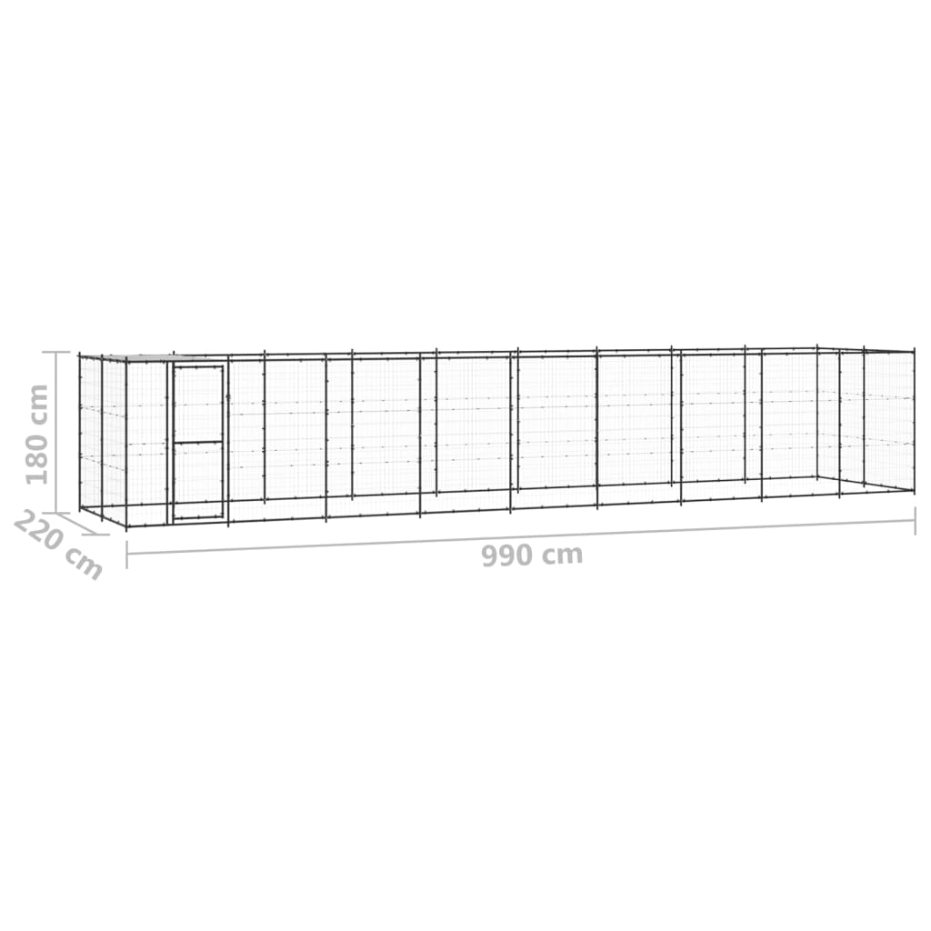 vidaXL Koiran ulkohäkki katolla teräs 21,78 m²