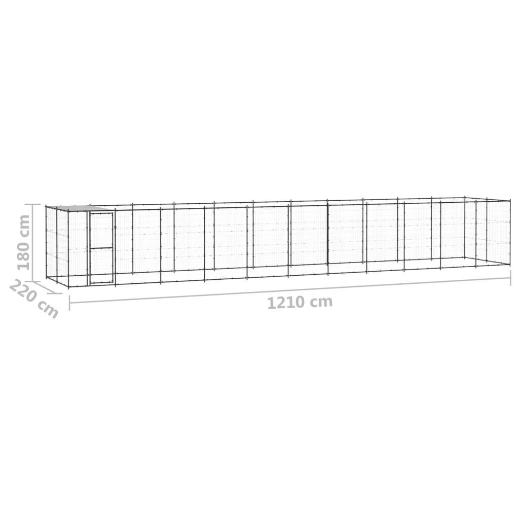 vidaXL Koiran ulkohäkki katolla teräs 26,62 m²