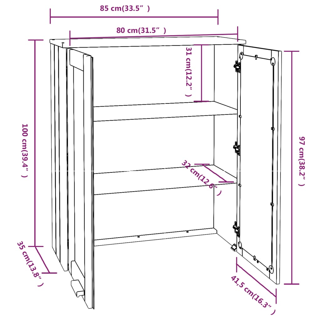 vidaXL Yläkaappi HAMAR hunajanruskea 85x35x100 cm täysi mänty