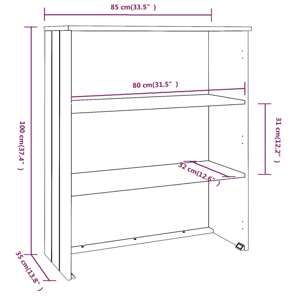 vidaXL Yläkaappi HAMAR hunajanruskea 85x35x100 cm täysi mänty