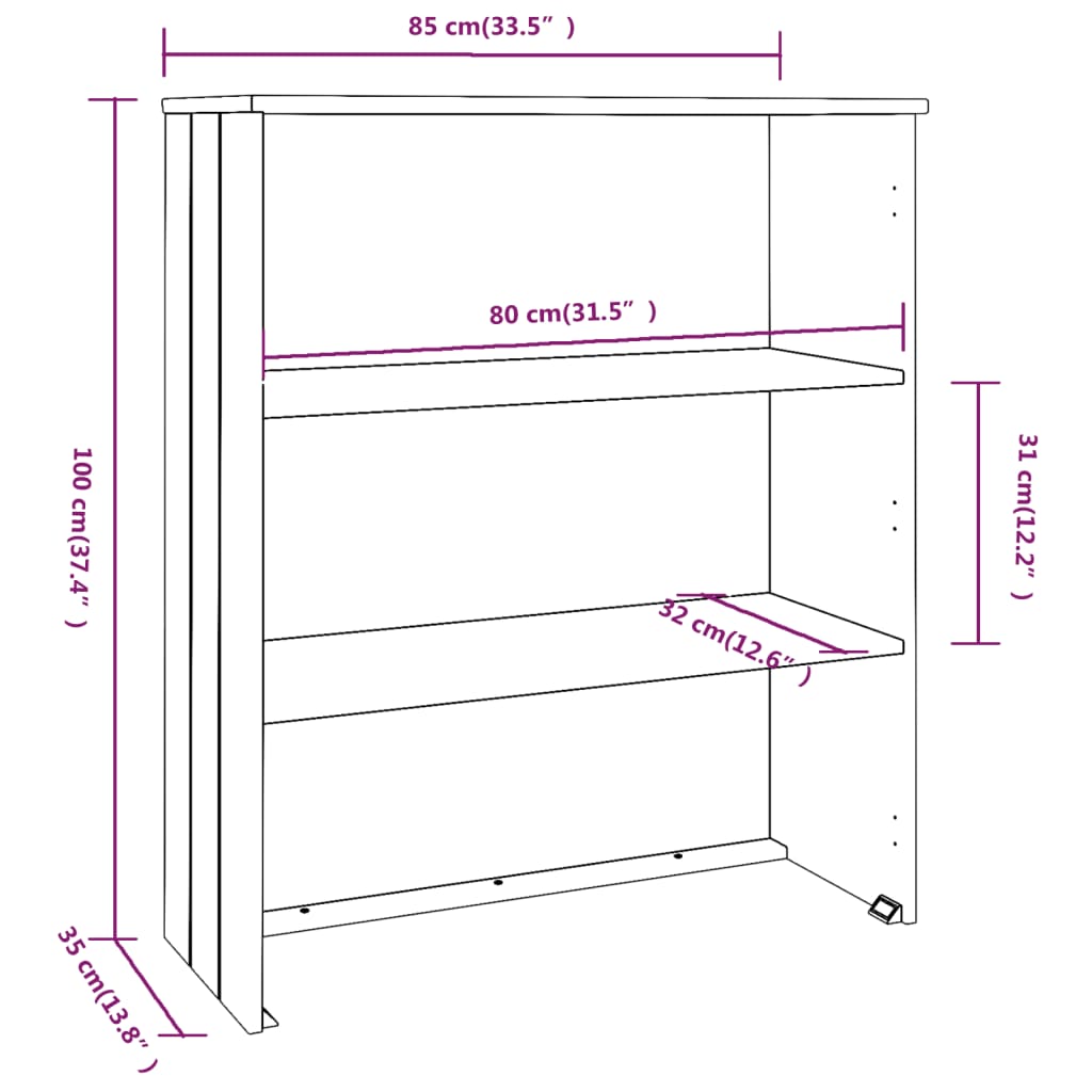 vidaXL Yläkaappi HAMAR tummanharmaa 85x35x100 cm täysi mänty
