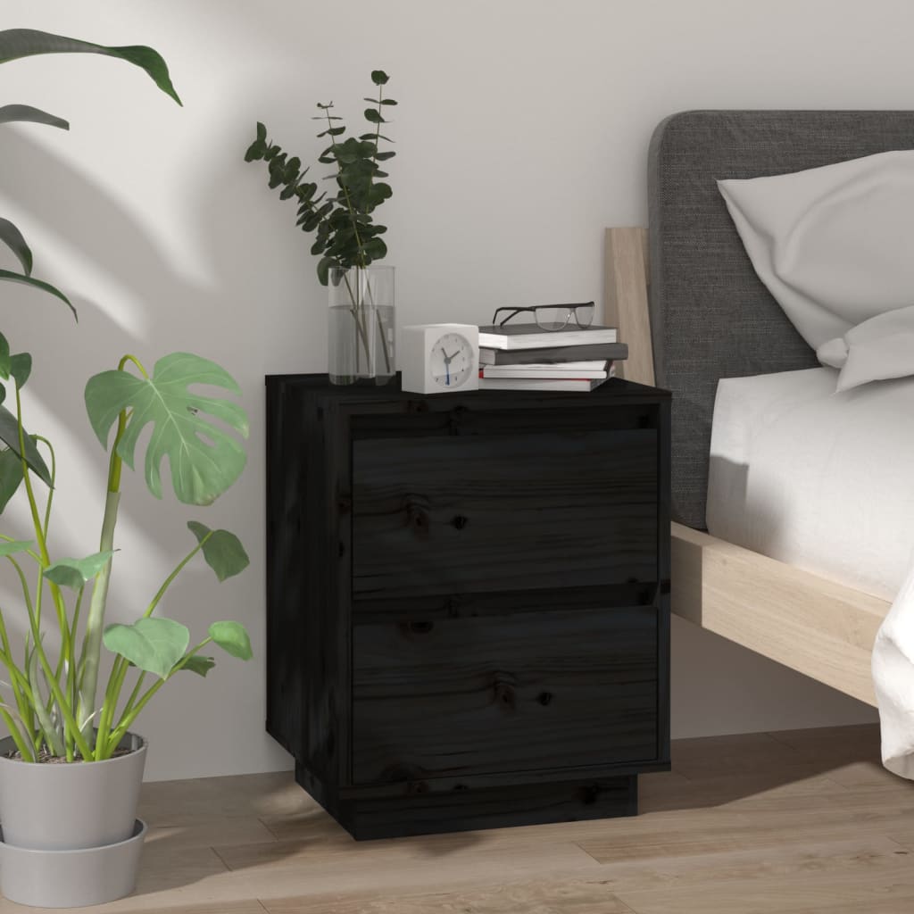 vidaXL Yöpöydät 2 kpl musta 40x35x50 cm täysi mänty