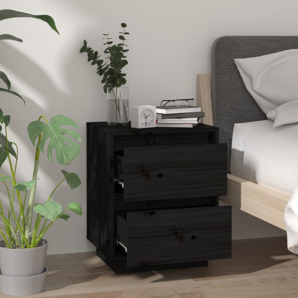 vidaXL Yöpöydät 2 kpl musta 40x35x50 cm täysi mänty