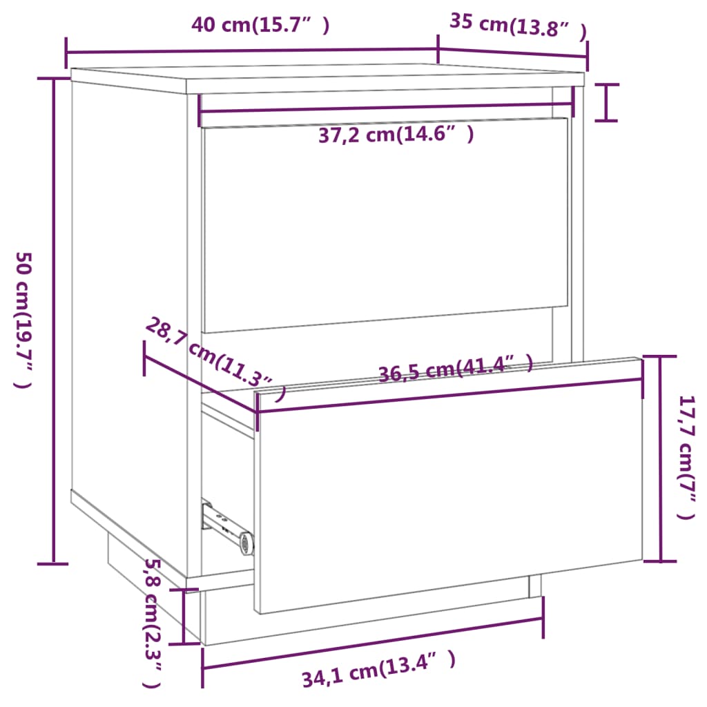 vidaXL Yöpöydät 2 kpl musta 40x35x50 cm täysi mänty