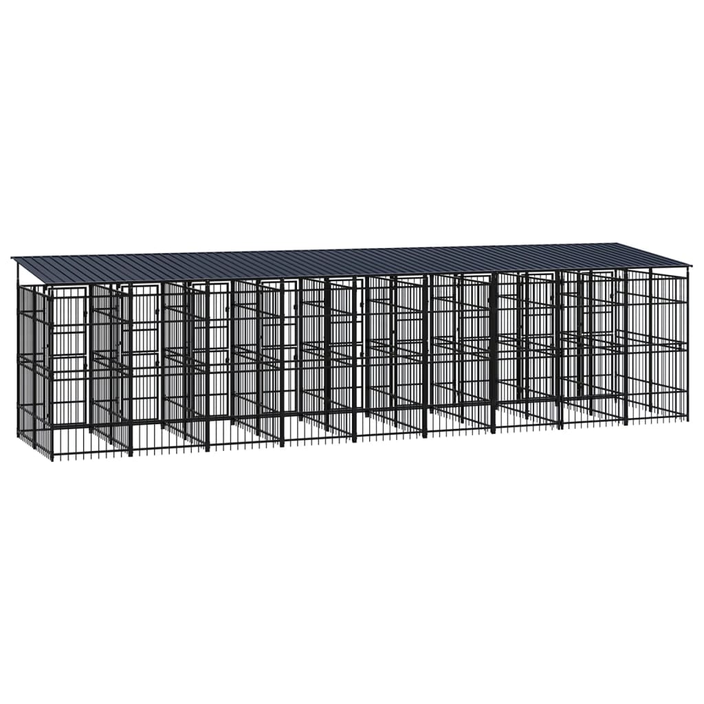 vidaXL Koiran ulkohäkki katolla teräs 16,59 m²