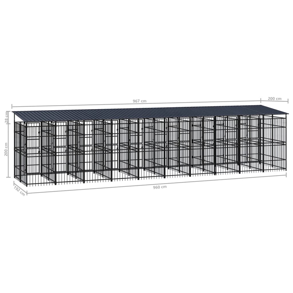 vidaXL Koiran ulkohäkki katolla teräs 18,43 m²