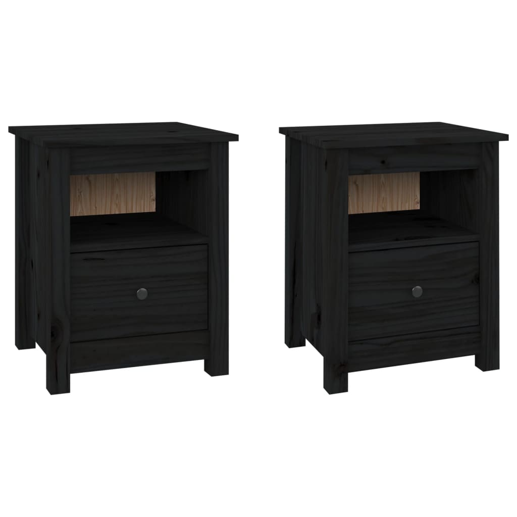 vidaXL Yöpöydät 2 kpl musta 40x35x49 cm täysi mänty