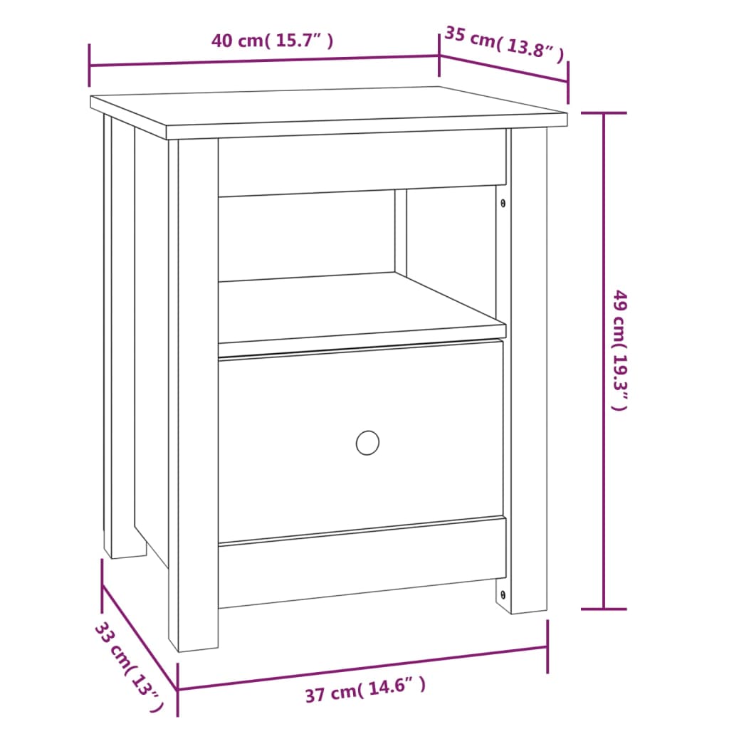 vidaXL Yöpöydät 2 kpl musta 40x35x49 cm täysi mänty