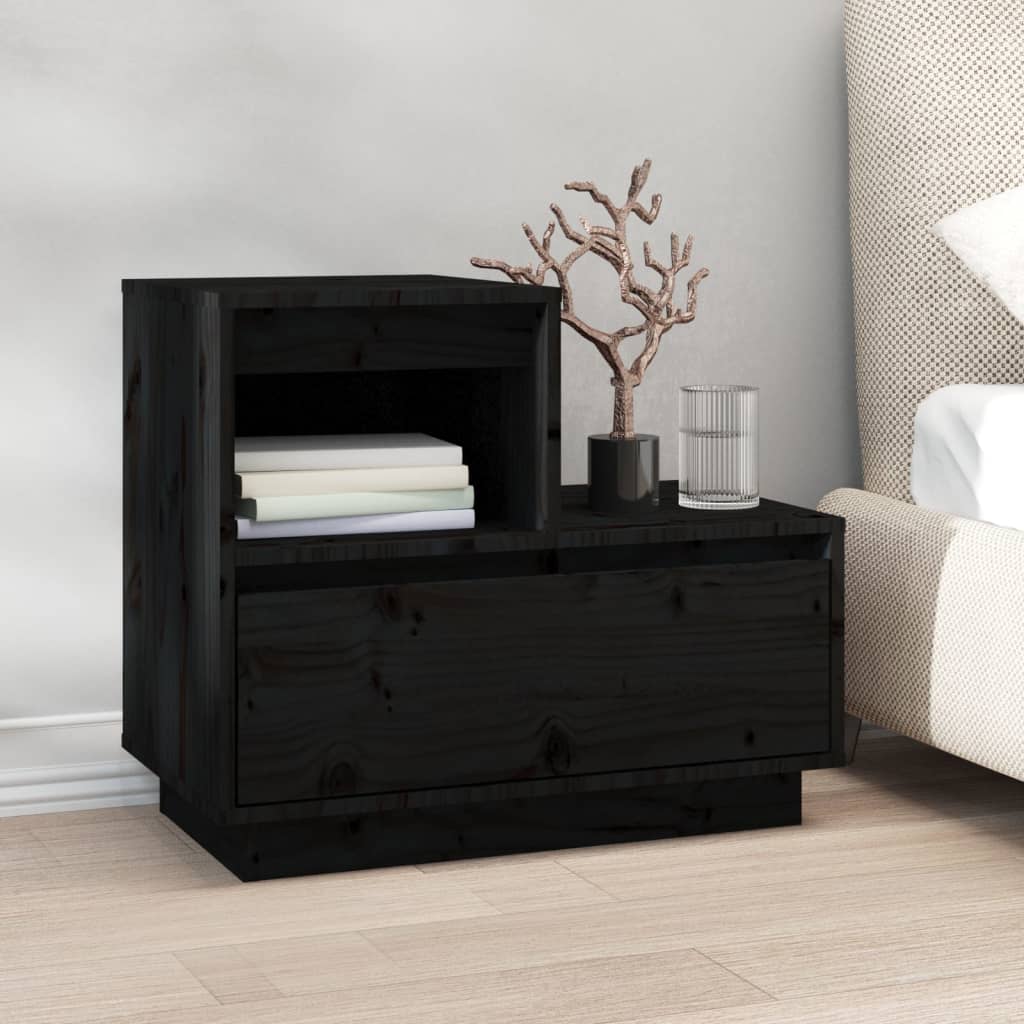 vidaXL Yöpöydät 2 kpl musta 60x34x51 cm täysi mänty