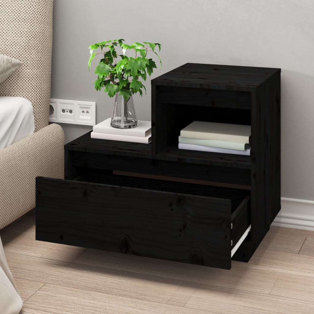 vidaXL Yöpöydät 2 kpl musta 60x34x51 cm täysi mänty