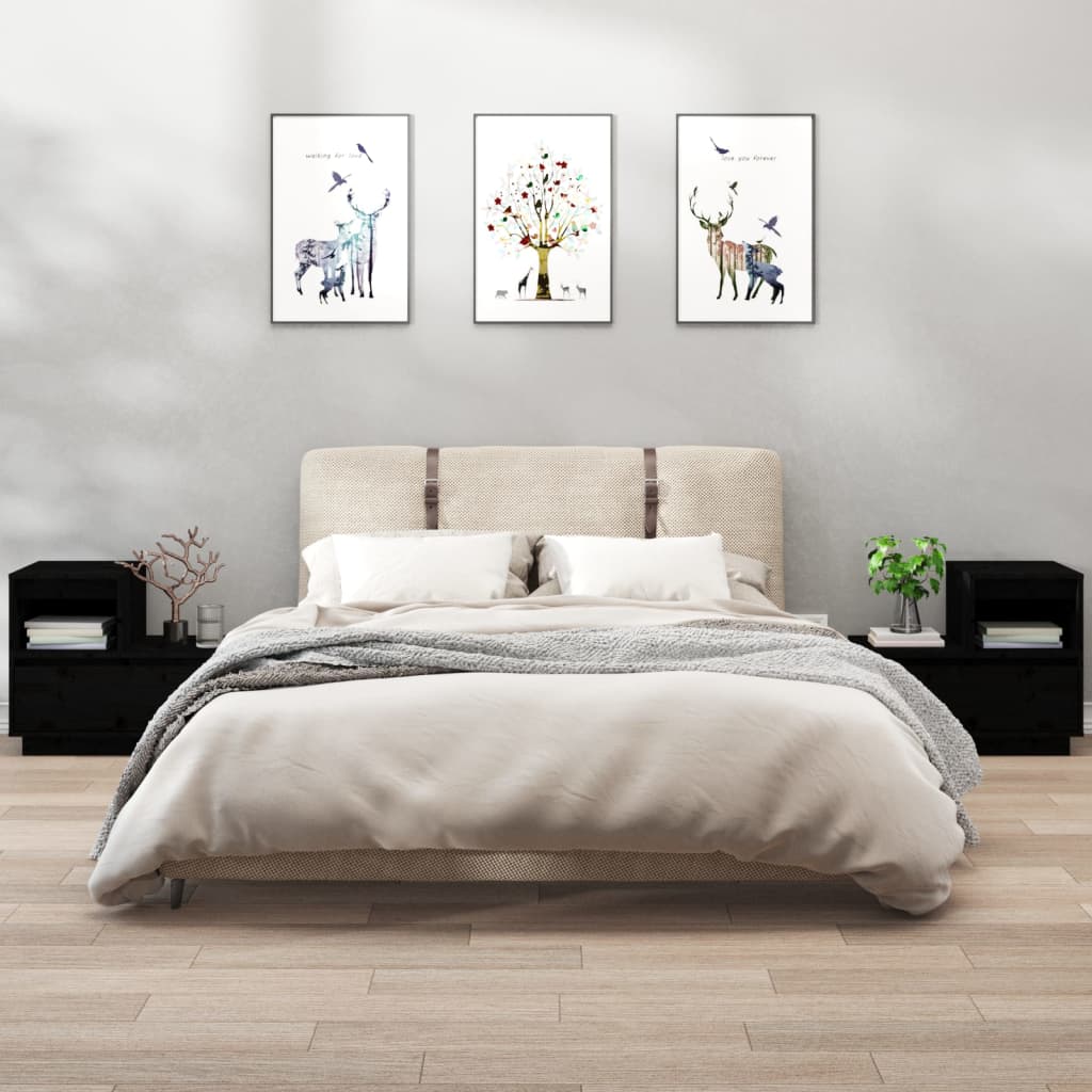 vidaXL Yöpöydät 2 kpl musta 60x34x51 cm täysi mänty