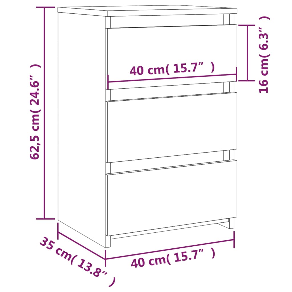 vidaXL Yöpöydät 2 kpl savutammi 40x35x62,5 cm tekninen puu