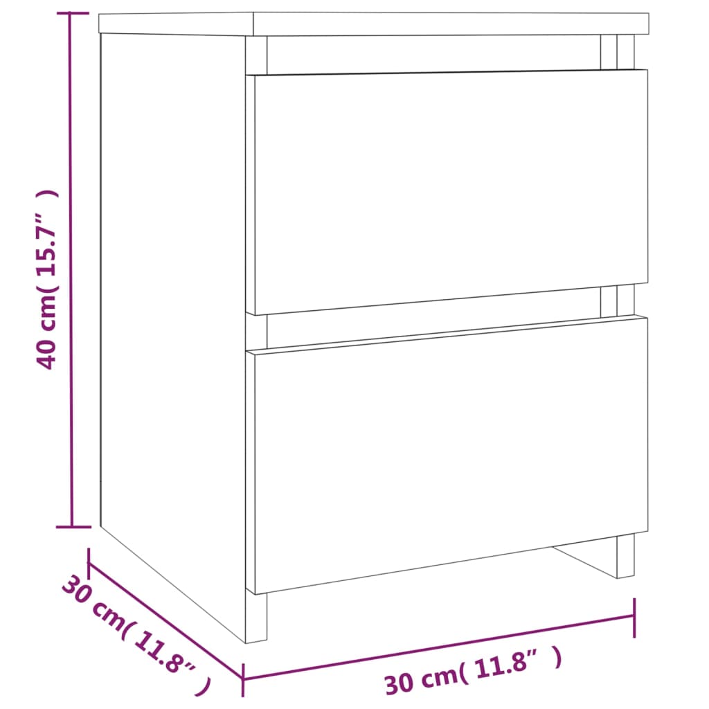 vidaXL Yöpöydät 2 kpl ruskea tammi 30x30x40 cm tekninen puu