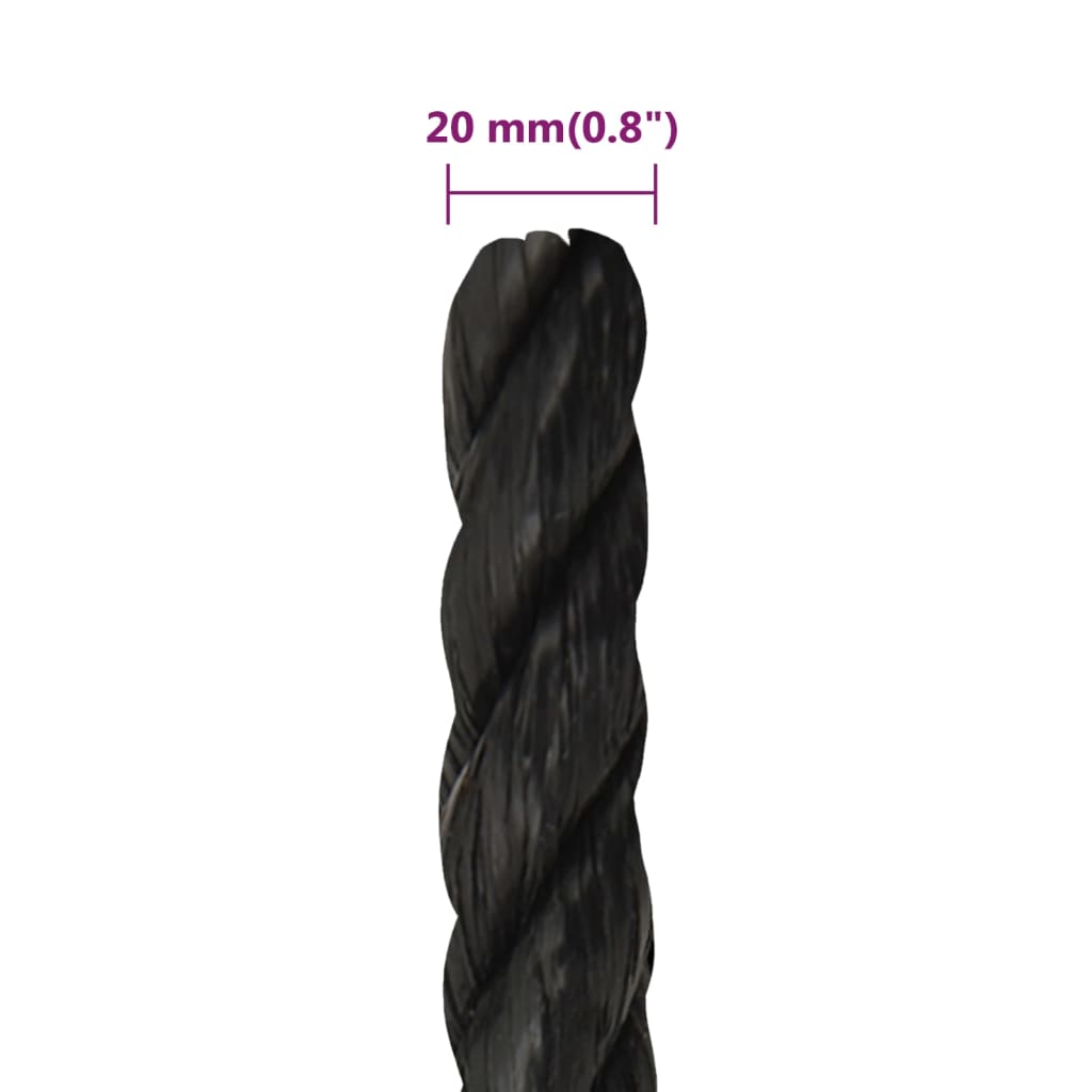vidaXL Työköysi musta 20 mm 25 m polypropeeni