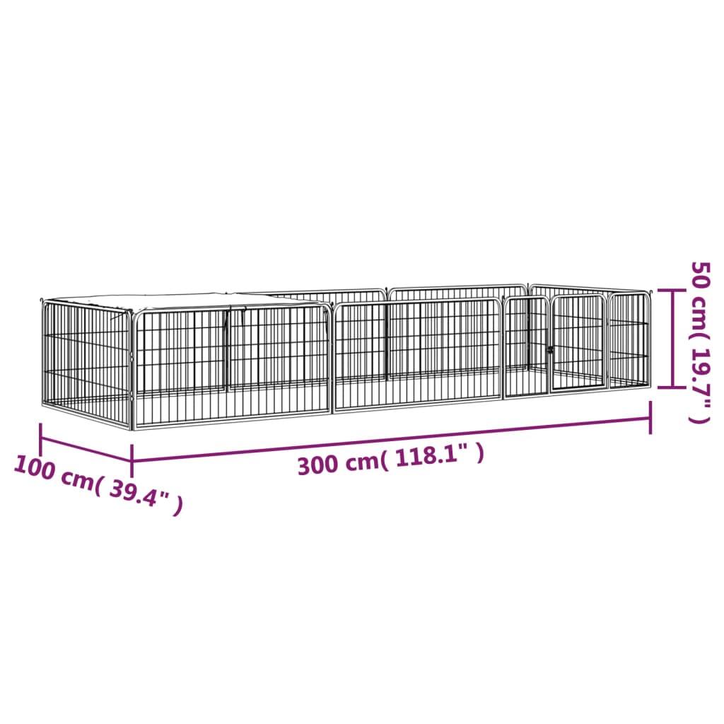 vidaXL Koiranhäkki 8 paneelia musta 100x50 cm jauhemaalattu teräs