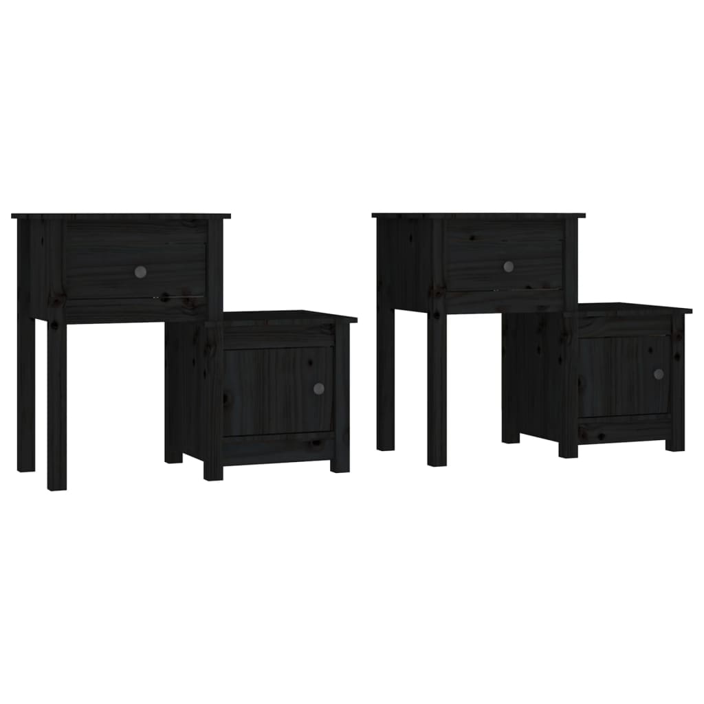 vidaXL Yöpöydät 2 kpl musta 79,5x38x65,5 cm täysi mänty