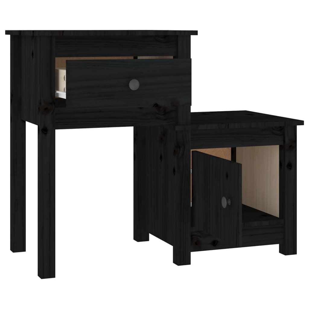 vidaXL Yöpöydät 2 kpl musta 79,5x38x65,5 cm täysi mänty