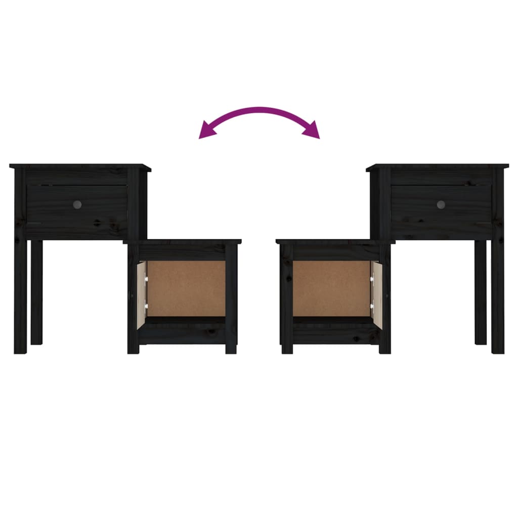 vidaXL Yöpöydät 2 kpl musta 79,5x38x65,5 cm täysi mänty