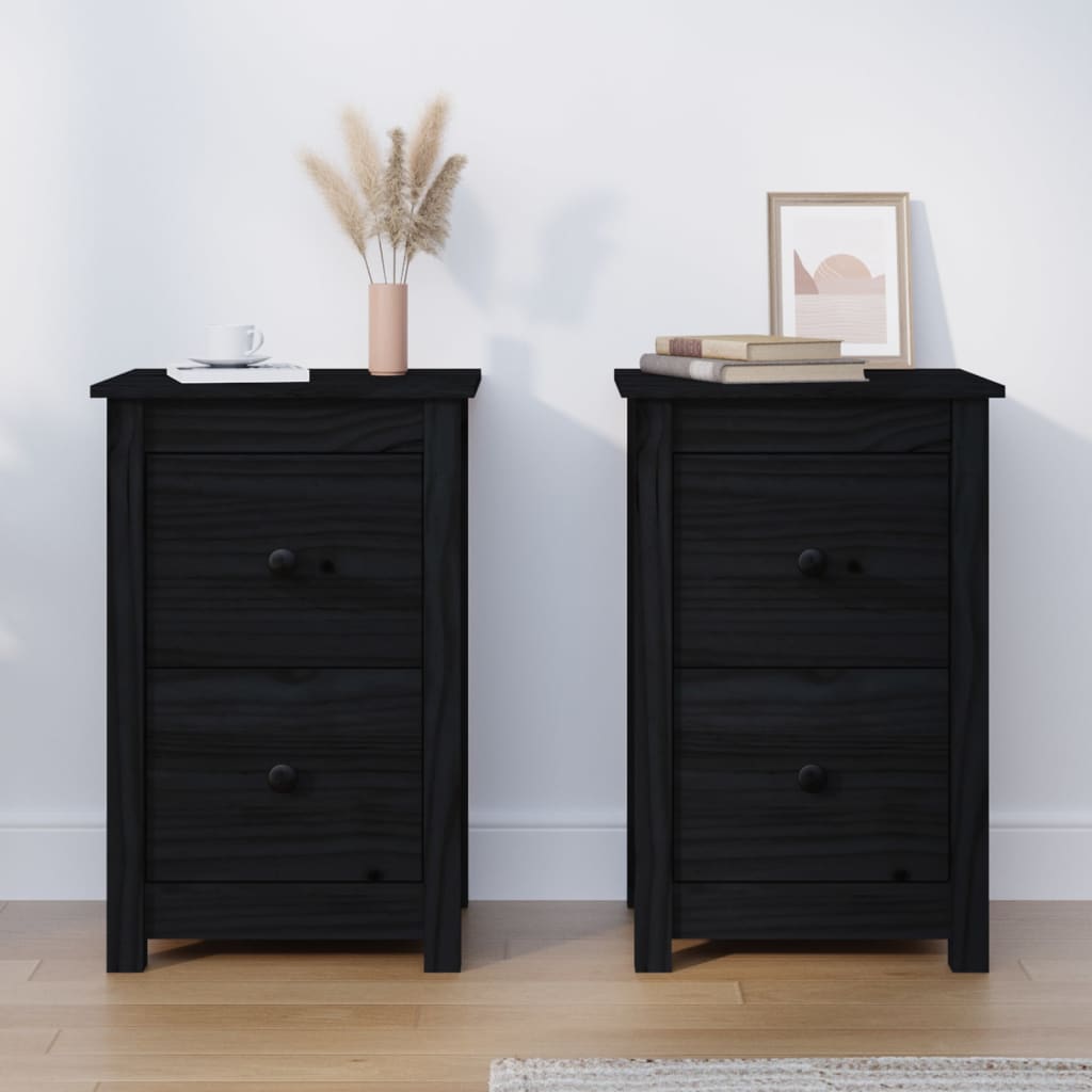 vidaXL Yöpöydät 2 kpl musta 40x35x61,5 cm täysi mänty