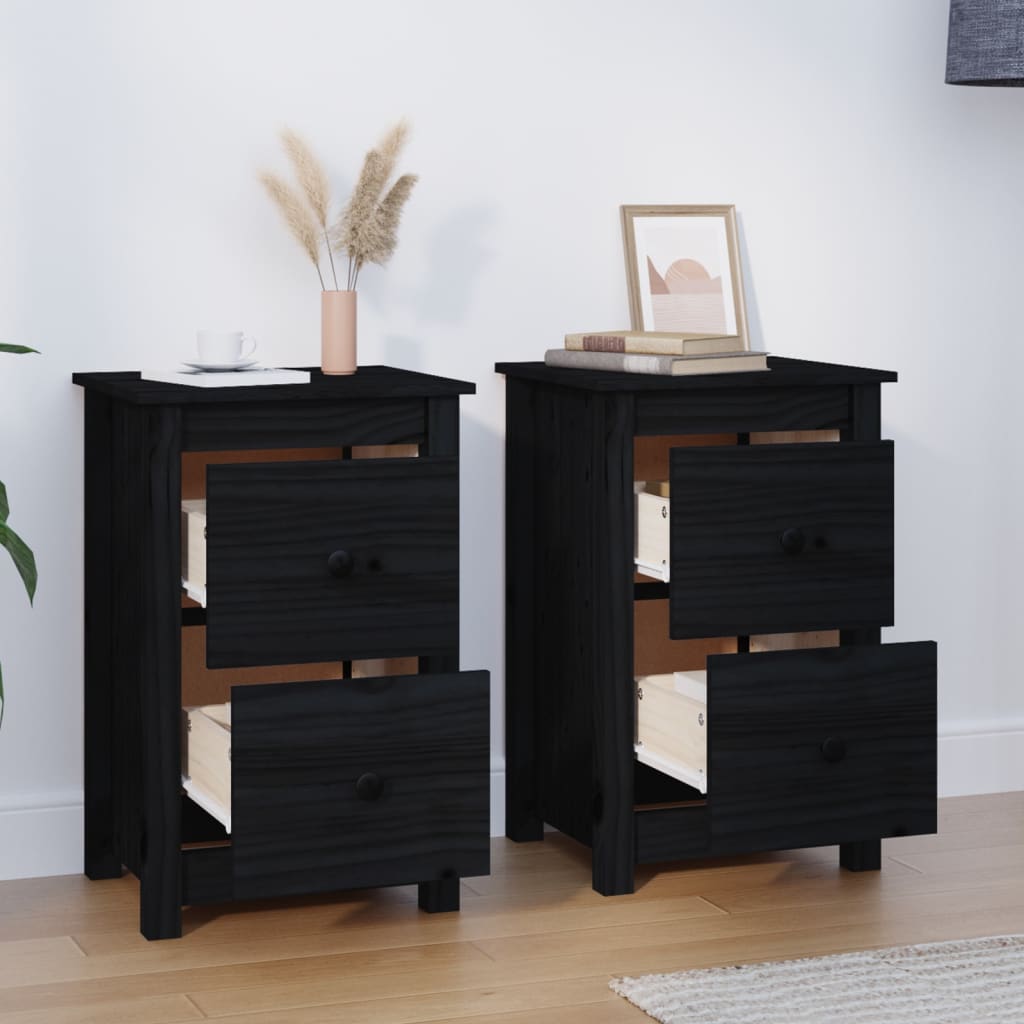 vidaXL Yöpöydät 2 kpl musta 40x35x61,5 cm täysi mänty
