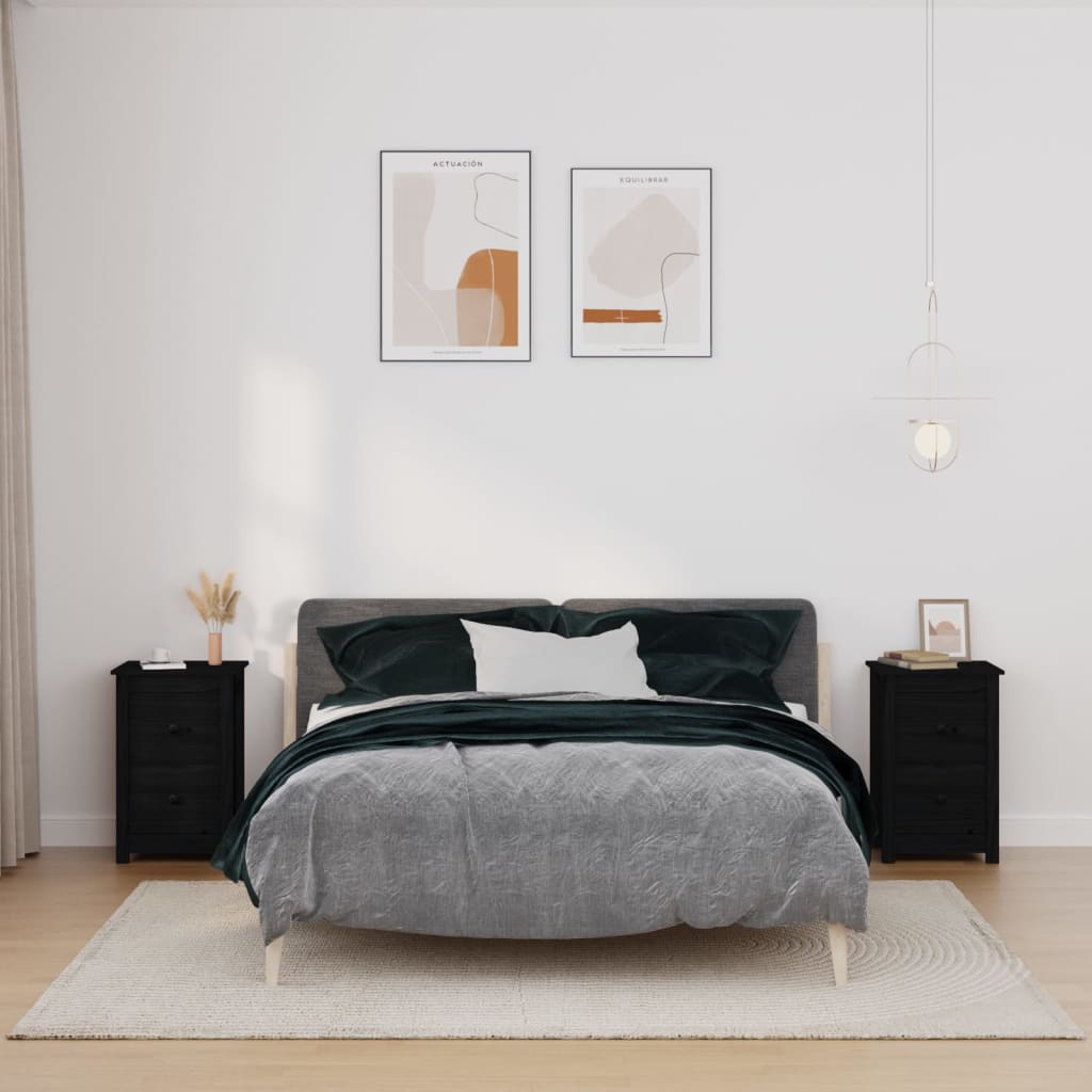 vidaXL Yöpöydät 2 kpl musta 40x35x61,5 cm täysi mänty