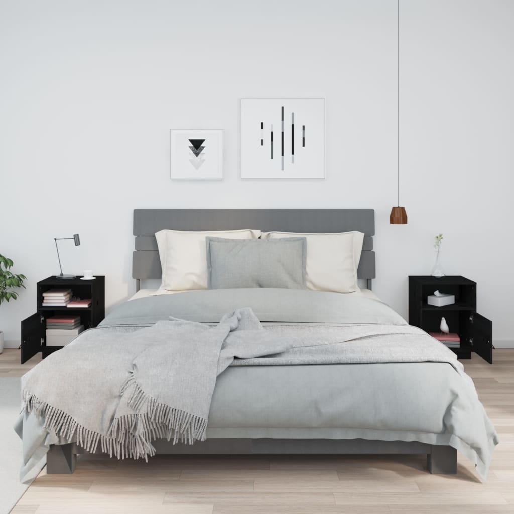 vidaXL Yöpöydät 2 kpl musta 40x34x55 cm täysi mänty