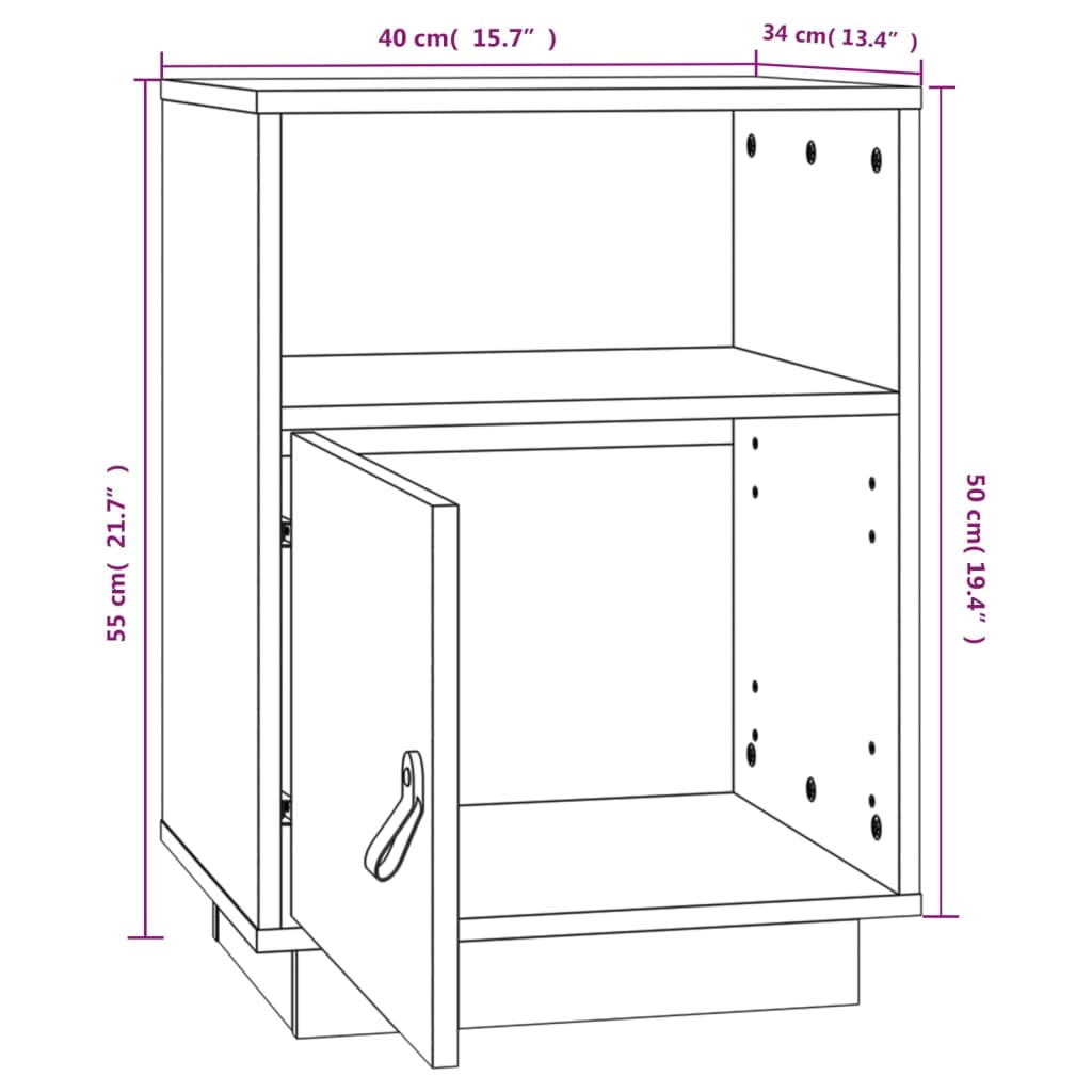 vidaXL Yöpöydät 2 kpl musta 40x34x55 cm täysi mänty