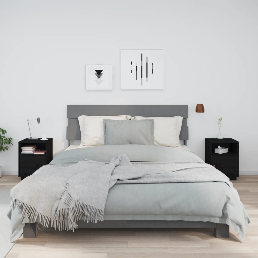 vidaXL Yöpöydät 2 kpl musta 40x34x55 cm täysi mänty